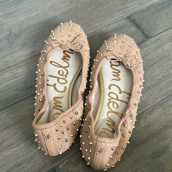Sam Edelman Tan Fanley Leather Studded Ballet Flats - Picture 1 of 4